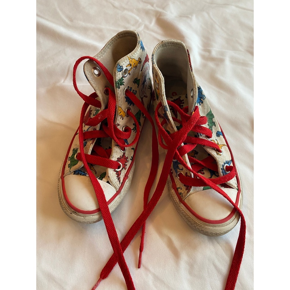 Converse Youth Dinosaur Print Playful High Top Sneakers Retro White Red